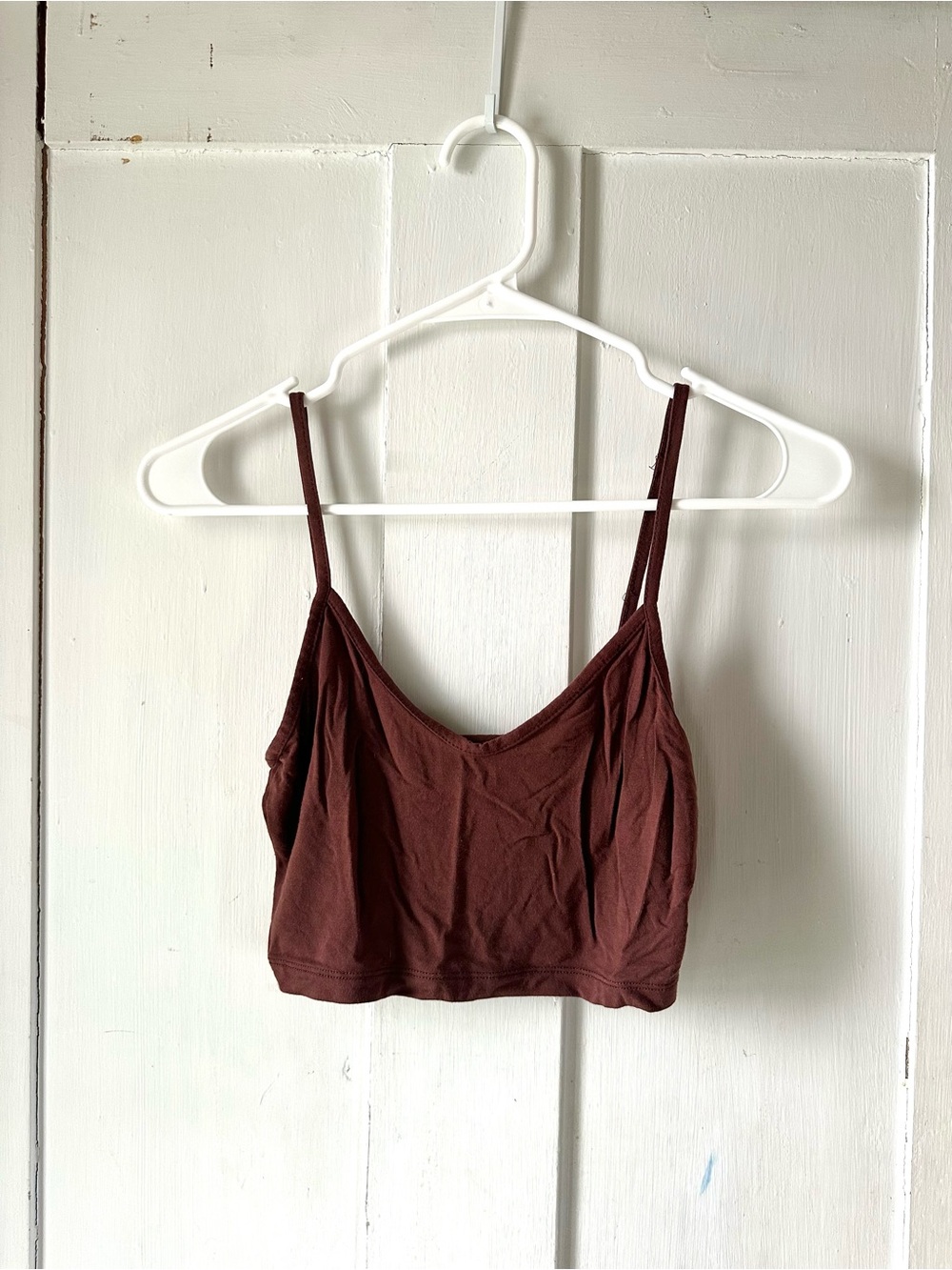 SHEIN Ribbed Spaghetti-Strap Bandeau Top - Brown